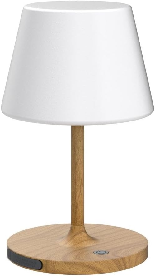 Outdoor Battery Operated Table Lamp Waterproof, 4000mAh Cordless Rechargeable, Touch Dimmable Desk Lamp, LED Night Light for Patio Camping Restaurant Home, H9.6in, Wood Grain