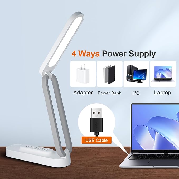 LED Desk Lamp for Office Home & Battery Operated Lamp Rechargeable Lamp Foldable & Portable Light, LED Desk Light Strip, 3 Brightness Dimmable Small Desk Lamp Wireless Reading Lamp (White)