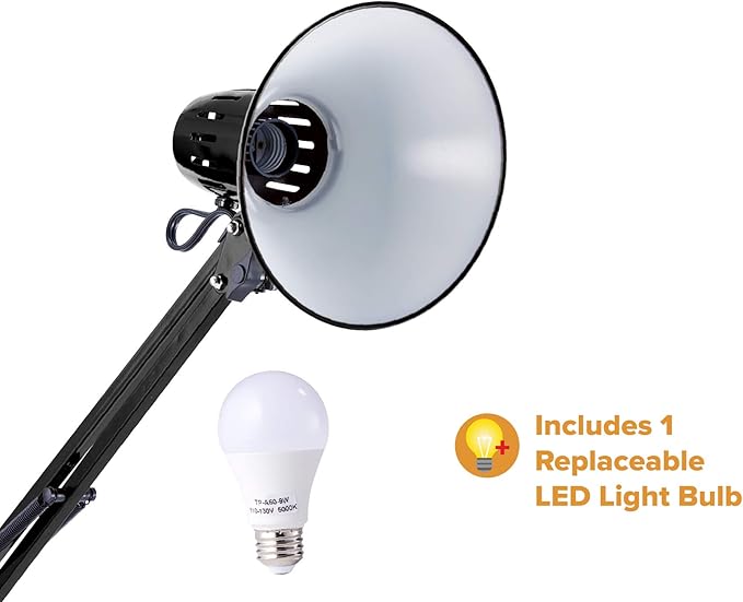 VLF100D Swing Arm Desk Lamp, Metal, 36" Reach with Multi-Joint Adjustment, Includes Replaceable LED Bulb (VLF), Black