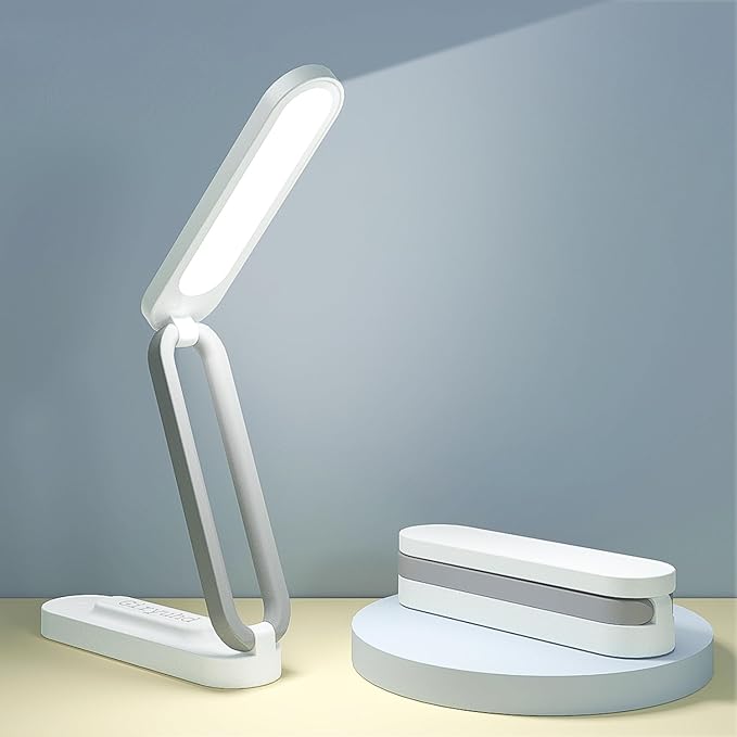LED Desk Lamp for Office Home & Battery Operated Lamp Rechargeable Lamp Foldable & Portable Light, LED Desk Light Strip, 3 Brightness Dimmable Small Desk Lamp Wireless Reading Lamp (White)