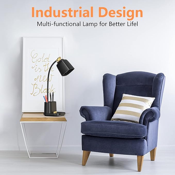 LED Desk Lamp with USB Charging Port Touch Control 3 Color Modes, Stepless Dimming,Eye-Caring LED Table Lamp for Home,Office,Bedroom,Reading,Work,Study,Gooseneck Lamp, 5V, 2.4A