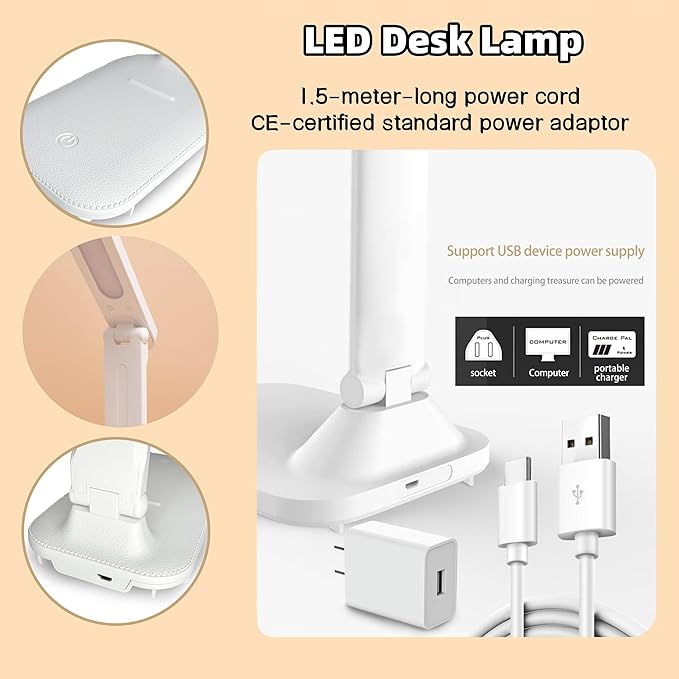 Led Desk Lamp Dimmable Desk Light Reading Lamp 3 Lighting Modes, Eye Protection Lamp Desk Accessories, Study Desk Lamp Equipped USB Charger Suitable for Home Office is for Gift Giving