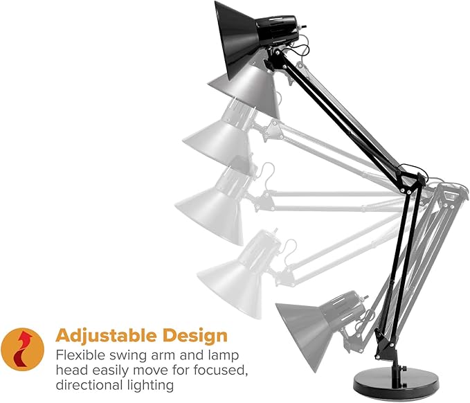 VLF100D Swing Arm Desk Lamp, Metal, 36" Reach with Multi-Joint Adjustment, Includes Replaceable LED Bulb (VLF), Black