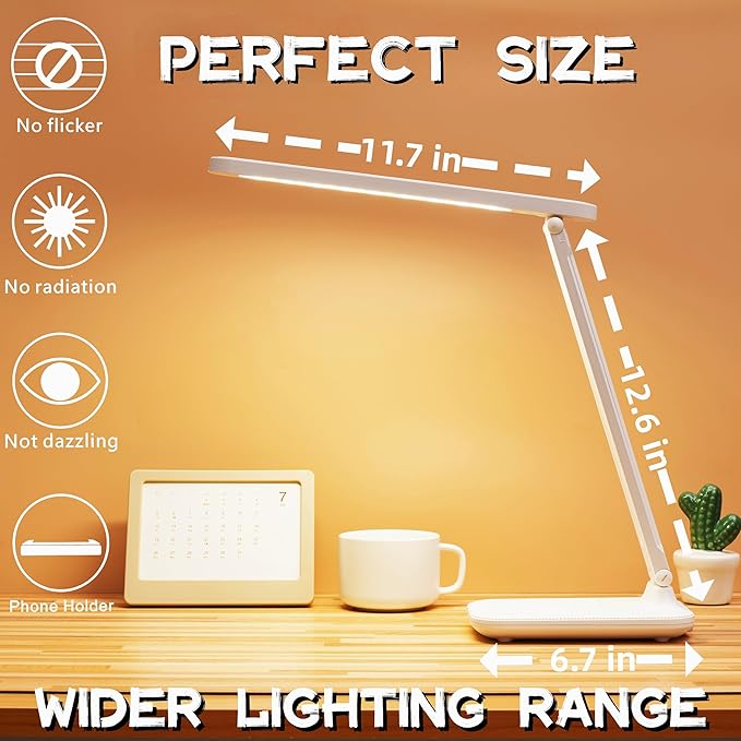Led Desk Lamp Dimmable Desk Light Reading Lamp 3 Lighting Modes, Eye Protection Lamp Desk Accessories, Study Desk Lamp Equipped USB Charger Suitable for Home Office is for Gift Giving